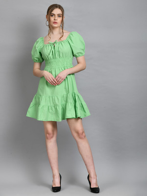 ADRIANA Women A-line Green Mini/Short Dress