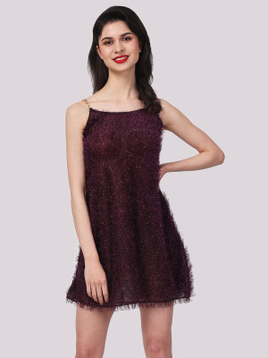 Finian Women Fit and Flare Purple Above Knee/Mid Thigh Length Dress