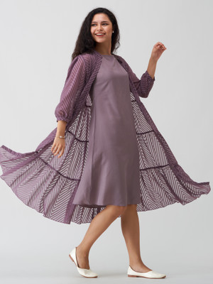 AASK Women Fit and Flare Purple Midi/Calf Length Dress