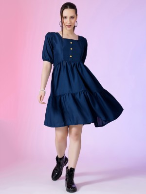 Raiyani Enterprise Women Fit and Flare Blue Dress