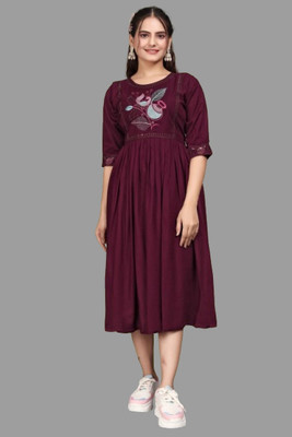 HouseOfCommon Women Fit and Flare Multicolor Midi/Calf Length Dress