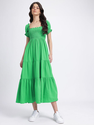 Glitchez Women Maxi Green Full Length Dress