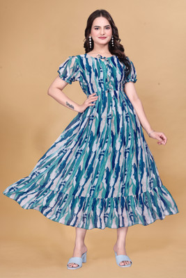 Qena Women Fit and Flare Light Green Midi/Calf Length Dress