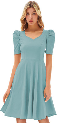 SHREE KSHETRAPAL CREATION Women Fit and Flare Light Blue Above Knee/Mid Thigh Length Dress