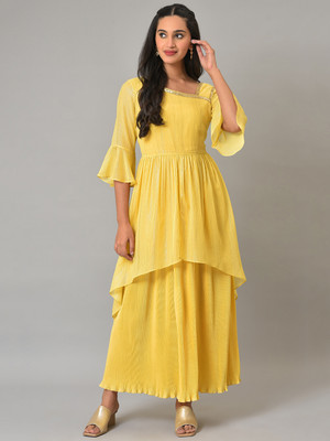 Aurelia Women Gown Yellow Knee Length Dress