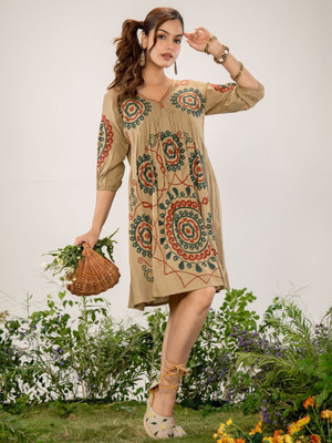 ZUMMER Women Empire Waist Brown Above Knee/Mid Thigh Length Dress