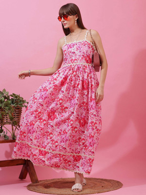 Sheetal Accociates Women Fit and Flare Pink Maxi/Full Length Dress