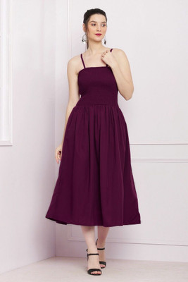 BuyUniqueFashion Women Fit and Flare Purple Midi/Calf Length Dress