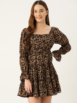 Moda Rapido Women A-line Brown Knee Length Dress
