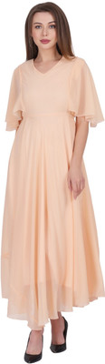 MUZUN Women A-line Pink Maxi/Full Length Dress