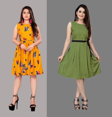 tanvi creation Women Fit and Flare Yellow Dress