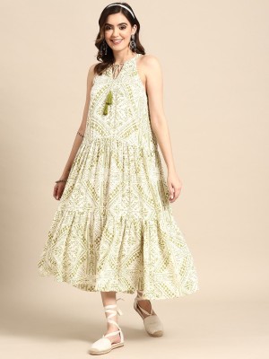 Sangria Women A-line White, Light Green Dress