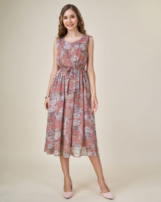 MOJILAA Women Empire Waist Multicolor Midi/Calf Length Dress