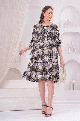 Jyoti Women Fit and Flare Black Below Knee Dress