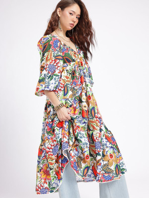 Glitchez Women A-line Multicolor Maxi/Full Length Dress
