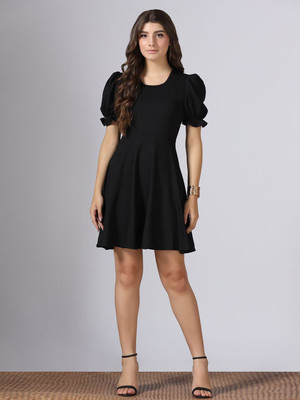 Dressberry Women A-line Black Above Knee/Mid Thigh Length Dress