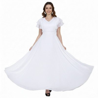 color world Women Fit and Flare White Maxi/Full Length Dress
