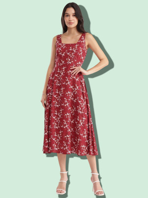 KAALAXI Women Ethnic Dress Red Midi/Calf Length Dress