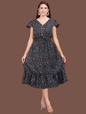 Oh Mi Dios Women Fit and Flare Black Midi/Calf Length Dress