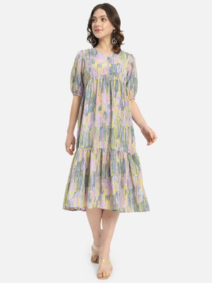 ALL WAYS YOU Women A-line Multicolor Midi/Calf Length Dress