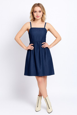 urban cat Women A-line Blue Above Knee/Mid Thigh Length Dress