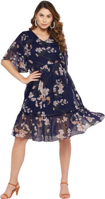 HouseOfCommon Women Fit and Flare Blue Midi/Calf Length Dress