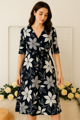 Westland Women A-line Black Below Knee Dress