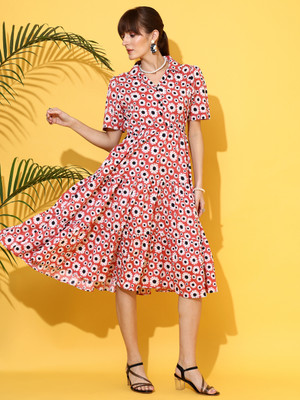 Sheetal Associates Women Fit and Flare Pink Midi/Calf Length Dress