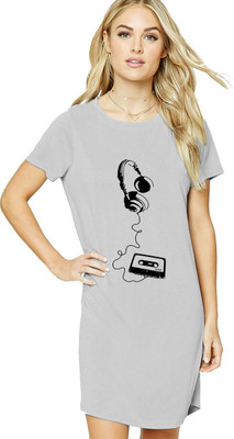 HouseOfCommon Women T Shirt Beige Above Knee/Mid Thigh Length Dress