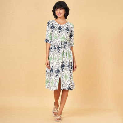 YU by Pantaloons Women Fit and Flare White Midi/Calf Length Dress
