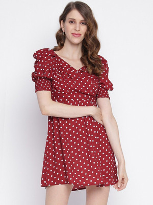 IQRAAR Women Empire Waist Maroon Mini/Short Dress
