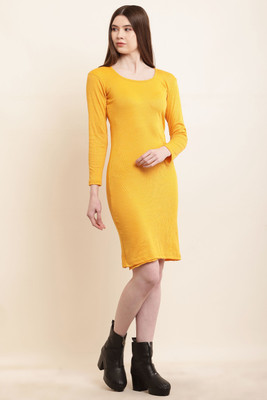 Shyammc Women Bodycon Yellow Above Knee/Mid Thigh Length Dress