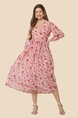 SALONI STYLE Women Fit and Flare Pink Dress