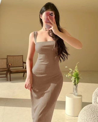 Radha Novelties Women Bodycon Brown Midi/Calf Length Dress