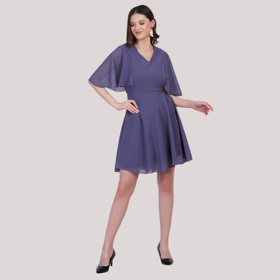 MUZUN Women A-line Grey Knee Length Dress