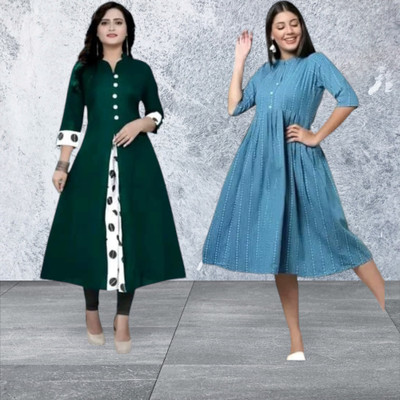 Suhani Fashionqq Women A-line Green, Light Blue Midi/Calf Length Dress