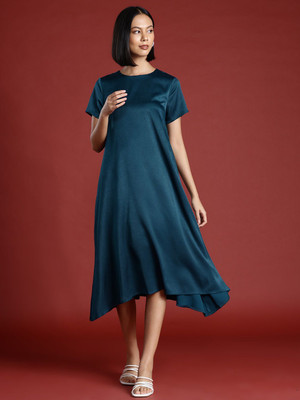 all about you Women A-line Blue Midi/Calf Length Dress