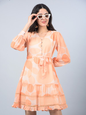 CRIMSOUNE CLUB Women A-line Orange Knee Length Dress