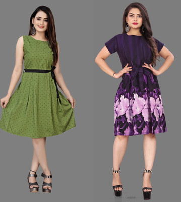 tanvi creation Women Fit and Flare Purple Knee Length Dress