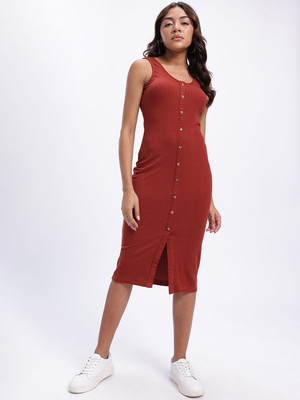 Glitchez Women Shift Maroon Midi/Calf Length Dress
