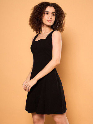 ZUMMER Women Fit and Flare Black Above Knee/Mid Thigh Length Dress