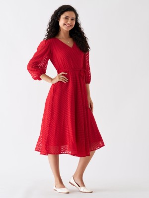 AASK Women Fit and Flare Red Dress