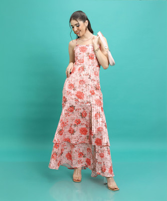 Tokyo Talkies Women Maxi Pink, White, Brown Full Length Dress