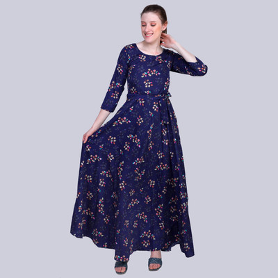 maanya Women Fit and Flare Multicolor Maxi/Full Length Dress