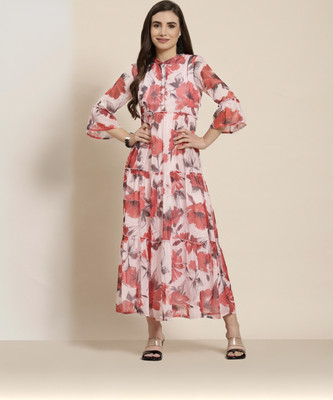 Juniper Women Tiered Pink Maxi/Full Length Dress