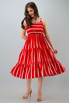 ROOP RANG APPARELS Women Maxi Red Below Knee Dress