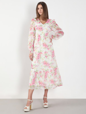 VERO MODA Women Fit and Flare White Maxi/Full Length Dress