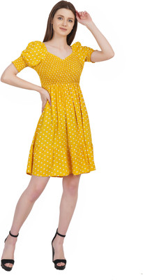 ART OF CLOTHING Women Fit and Flare Yellow Above Knee/Mid Thigh Length Dress