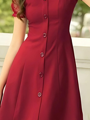ELCHIC Women A-line Maroon Above Knee/Mid Thigh Length Dress