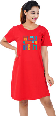 BEFLI Women T Shirt Red Above Knee/Mid Thigh Length Dress